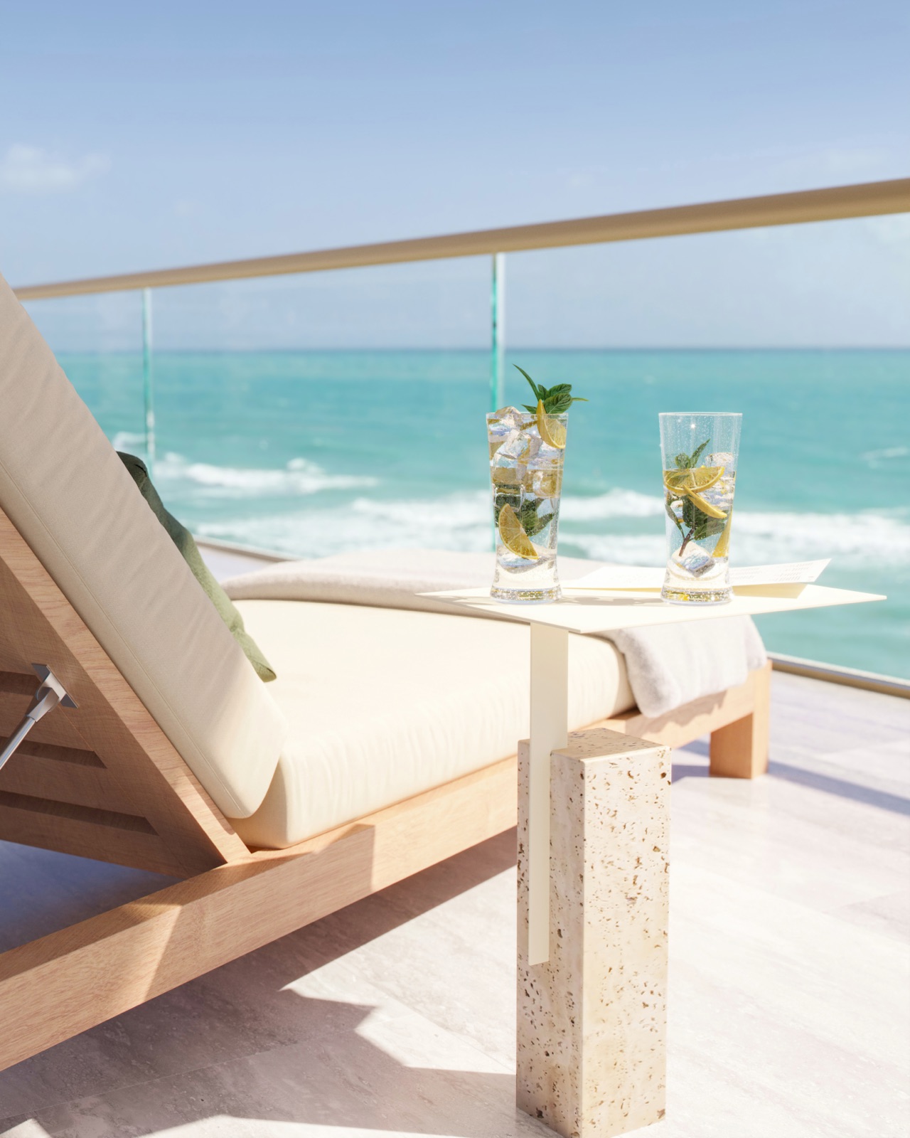 Private terrace at The Perigon Miami Beach — 10 to 12 feet deep, with direct view of the Atlantic.