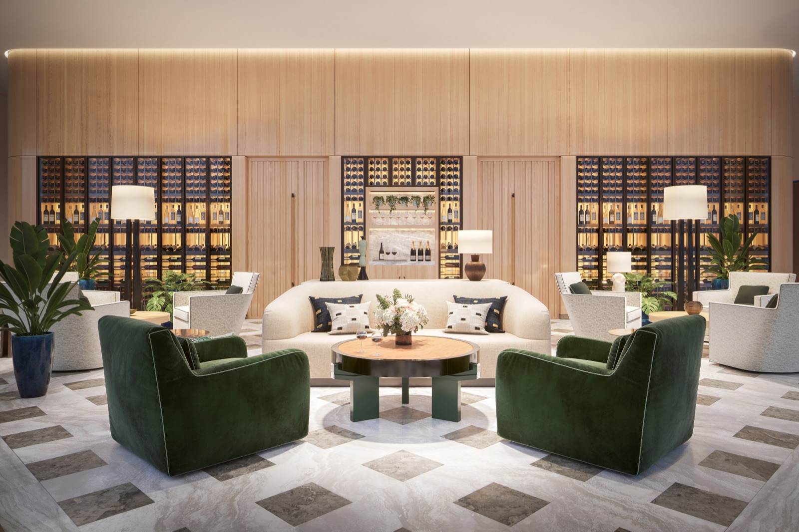 Bespoke wine room at The Perigon — for residents and private events.